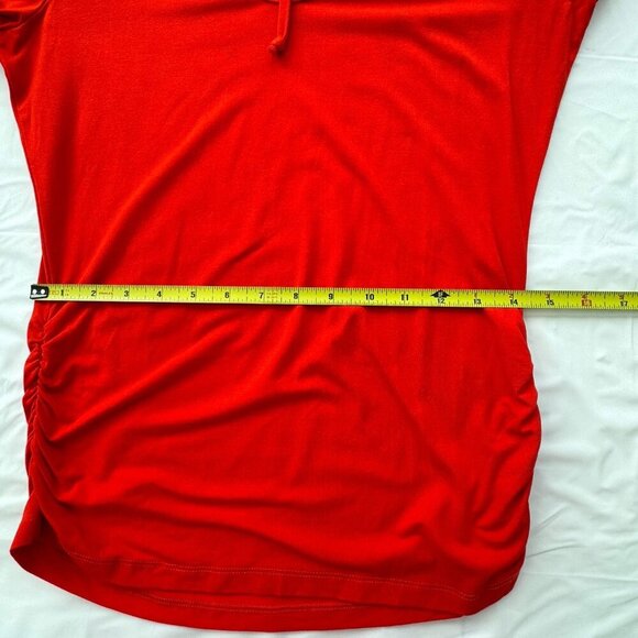 Luc Fontaine women Top Red Ruched Sides, 3/4 Sleeves, Keyhole Neckline Size 6 - Picture 9 of 15